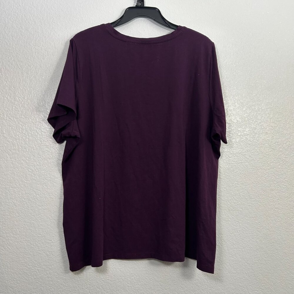 Calvin Klein Studded Rhinestone Logo Short Sleeve Shirt Eggplant Modal Blend - Picture 5 of 5